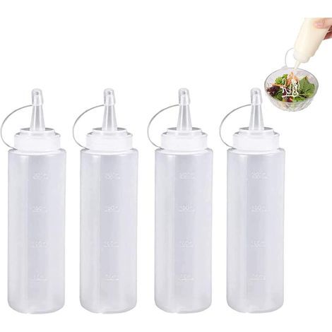 4pcs Bottiglie per Condimenti in Plastica da 200ml Multiuso, Bottiglie a Pressione per Condimenti, Flaconi Trasparenti per Salse con Tappo per Spezie (1/5)