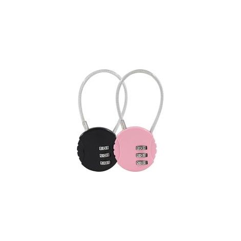 Cadenas à câble en acier, lot de 2 – Cadenas à combinaison pour valise – Acier inoxydable – Rose/Noir – (1/5)