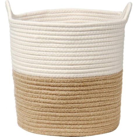 Großer Baumwolle Seil Wäschekorb 28x28CM Geflochten Spielzeug Behälter Braun (1/5)