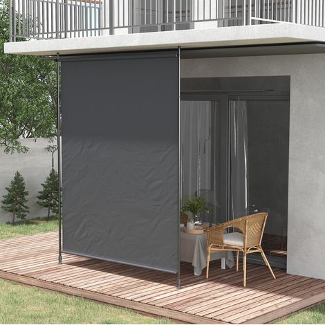 Toldo lateral retráctil de aluminio gris 200 x 215-305 cm, altura regulable, protección UV40+, sin taladrar (1/5)