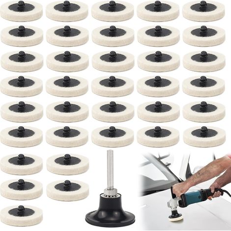 35 Pièces 2 Pouces 50mm Wool Felt Polishing Wheel Disc avec 1 Disque et 1 Poignée hexagonale de 6 mm de Tigepour Outil Rotatif pour Les Projets De Nettoyage Et De Polissage (1/5)