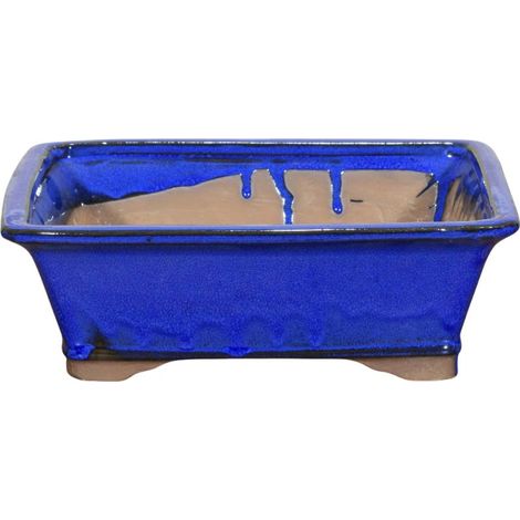 Vaso bonsai smaltato rettangolare 26 cm Blu