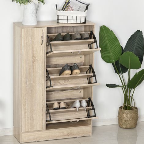 HOMCOM Mobile scarpiera 2 in 1, contenitore, portaombrelli, grande capacità, 2 ripiani regolabili, può contenere 12 paia di scarpe, 79x26x120 cm, in legno