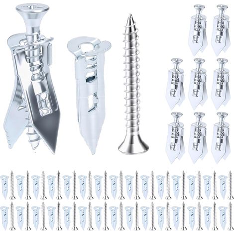 80 Set de Chevilles pour Plaques de Plâtre avec Vis Autoforeuse, Chevilles Autoperceuses en Métal avec Vis, Cheville Métalliques Fixations pour Plaques de Plâtre Cavités Béton Briques(40+40) (1/5)