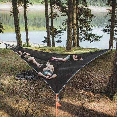 Dreieckige Lufthängematte für 3 Personen – Hochwertiges Nylon – 3-Punkt-Verankerungssystem – Maximale Belastung 300 kg – Für Camping und Garten (1/5)