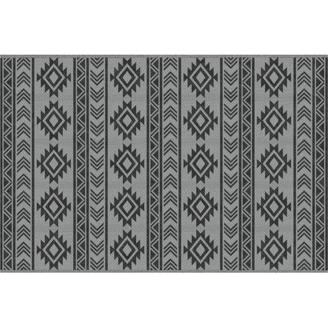 Tapis d'extérieur imperméable en plastique, tapis de balcon double face, pour terrasse, noir et gris, 182 x 274 cm