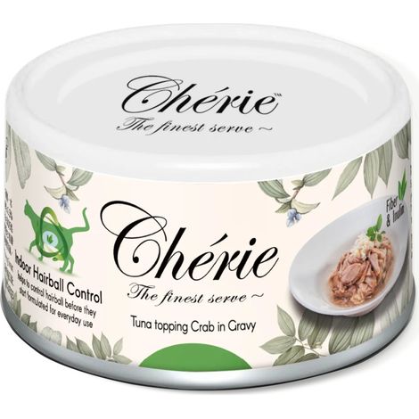 Chérie Premium Aliment humide pour chat Thon et crabe Contrôle des boules de poils 80g (1/3)