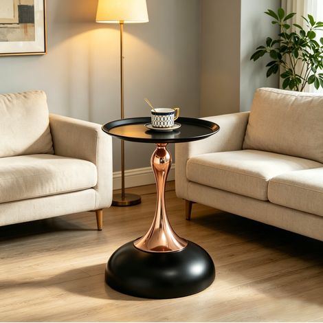 Table d'appoint ronde 38x38x54 cm noir et or, plateau métal, petit espace salon chambre MEUBLIV (1/5)