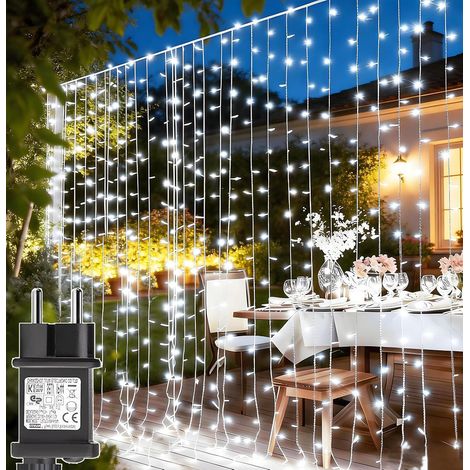 Guirlande Lumineuse Mariage 2 Pièces 300 LED Rideau Lumineux Noël avec Transformateur, Timer, 8 Modes Étanche Rideau Lumineuse pour Mariage Chambre Fenêtre Noël Extérieur Interieur Décorations