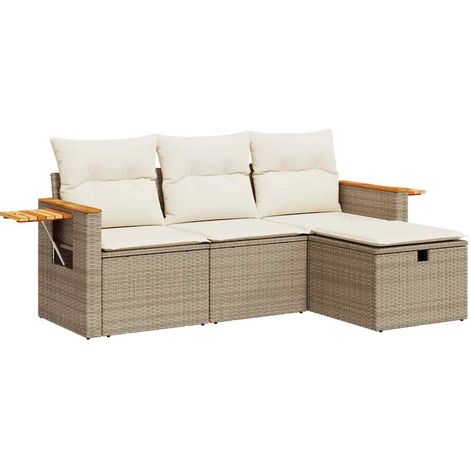 vidaXL Set Divano da Giardino 4 pz con Cuscini Beige in Polyrattan (1/5)