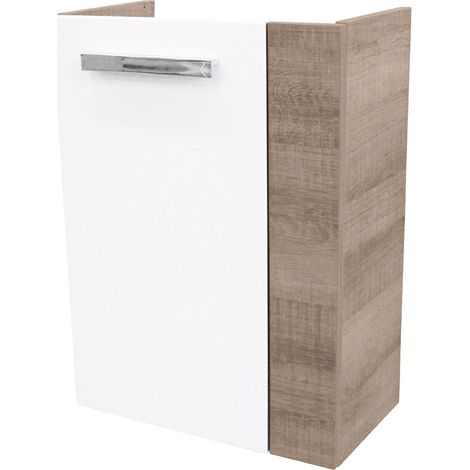 Fackelmann A-VERO Waschbeckenunterschrank schmal – Unterschrank für Waschtisch im Gäste-WC (44 cm x 60 cm x 24,3 cm) – Türanschlag links – SBC Badezimmerschrank hängend in Braun hell/Weiß"-"86019 (1/4)