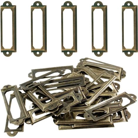 Étiquette de Nom, 50 pièces Porte Etiquette Metal, Bronze Rétro Cadre, Métal Bronze Rétro Vintage Carte, Porte Poignée Cadre Nominative de Tiroir de Classeur Office Décoration