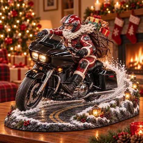 New design Christmas Motorcycle Keepsake Santa Claus Motorcycle Ornament - Red -
