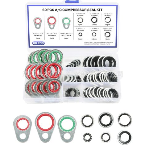 1 jeu 60pcs de joints de compression pour compresseur de climatisation, kit de remplacement pratique pour voiture (1/5)
