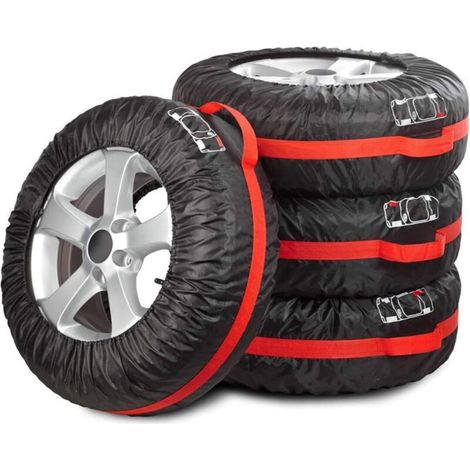 4X Housse de Pneu Voiture - Sac de Rangement et Protection pour Roue de Secours Diamètre 66cm avec Sangle Ajustable et Poignée - RWChaîne à neige et chaussette (1/5)