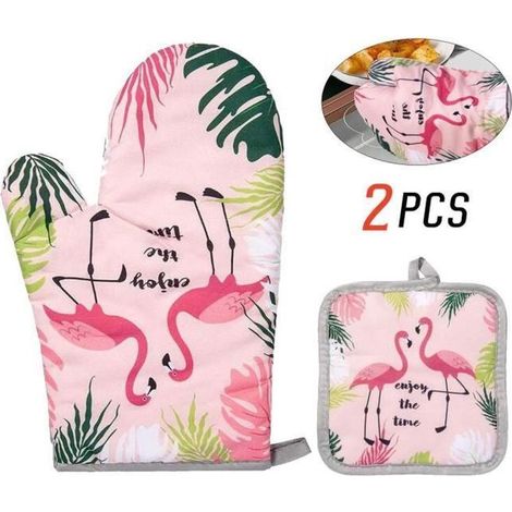 Gants de Cuisine Loveing – Antirutsch-Hitzeschutz-Handschuhe – 2 Stück – Flamingo-Rosa (1/4)