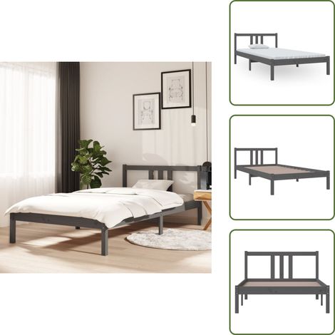The Living Store Estructura de cama sin colchón madera maciza gris 100x200 cm - Estructura de cama