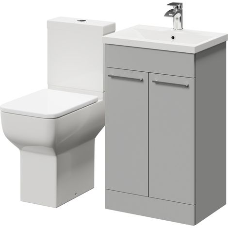 Wholesale Domestic Alessio Gloss Grey Pearl 500mm Vanity Unit and Toilet Suite including Comfort Height Toilet and Floor Standing Vanity Unit with 2 Doors and Polished Chrome Handles (1/5)