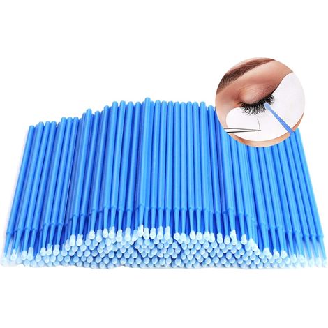 100 micro-brosses pour cils, micro-brosses jetables pour extension de cils, micro-bâtonnets pour le rasage des cils (bleu)