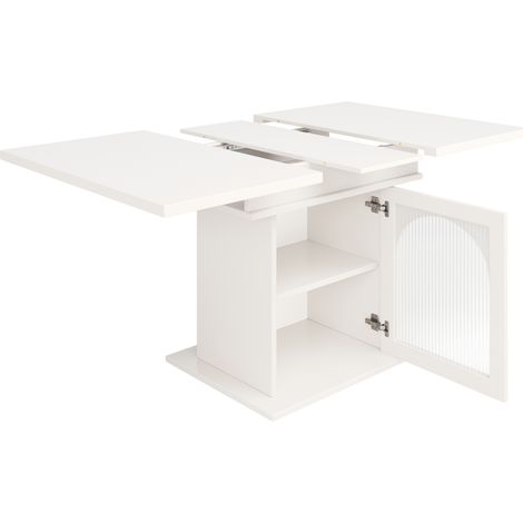 Mesa de comedor extensible blanca de MDF 140 x 80 x 76 cm con 3 niveles de almacenamiento (1/5)