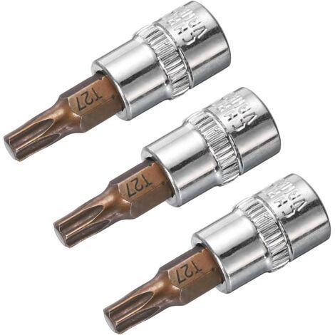 3Pcs 1/4" Drive T27 Torx Bit Socket, S2 Steel Bits Cr-V Sockets for Use with Ratchet, Sliding Bar, Extension Rod (1/4)