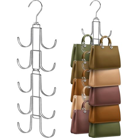 Kleiderschrankkompatibler Handtaschenorganizer mit verbessertem Aufhängehaken mit 10 großen Haken und 360-Grad-Drehung für bessere Organisation und Präsentation. (1/5)