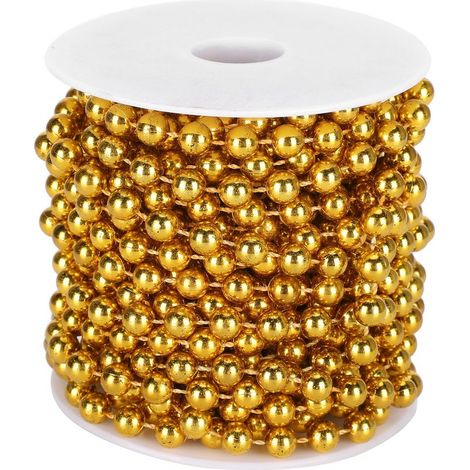 Guirlande de Perles en Plastique Dorée - Rouleau de 10 mètres, 8mm - Décoration Murale et Rideaux Festifs (1/5)