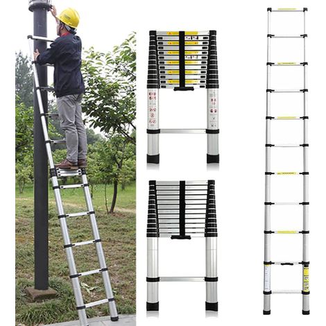 3.8M Telescopic Ladder 12.5FT Multi-Purpose Stainless Steel Telescoping Ladder Extendable Portable Sturdy Loft Ladder with EN131 & CE Standard for Draw Wall Replace Bulb Clean Window Repair Roof (1/5)