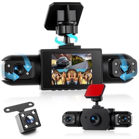 Caméra embarquée de voiture à 4 canaux avec caméra à 360°, 4 caméras (1080p, avant, arrière, gauche, droite), écran de 2 pouces (1080p). (1/5)
