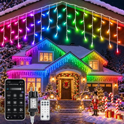 15m Rideau Lumineux Intelligent Noël avec APP 600 LEDs Extérieur Étanche IP44 17 Modes Intensité Variable 3 Timer Mémoire Sync Musicale Connectable Guirlande Stalactite Pluie Télécommande pour Jardin  (1/5)