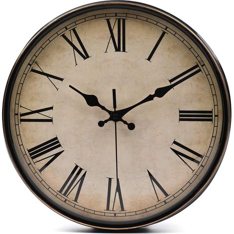 Horloge Pendule Murale Style Vintage avec Chiffres Romains pour Le Salon Cuisine Chambre à Coucher Bureau à Domicile Marron, Ø 28cm (1/5)