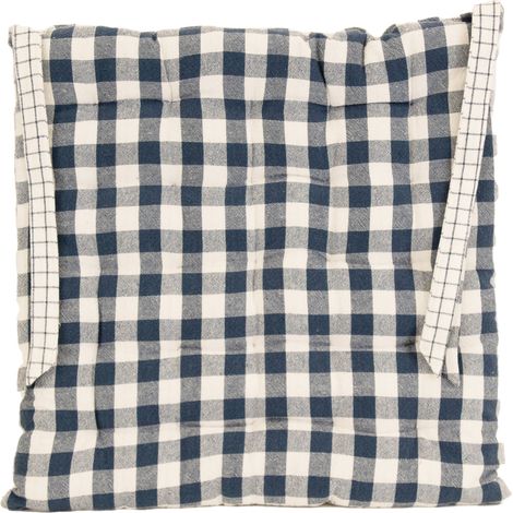 Galette de chaise réversible vichy et carreaux Bleu 40x40 cm (1/2)
