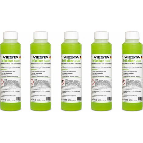 VIESTA® Decalcificante Greenie 5 x 250 ml (1.250 ml) – Anticalcare per macchine da caffè automatiche – Acido citrico, delicato e naturale (1/5)