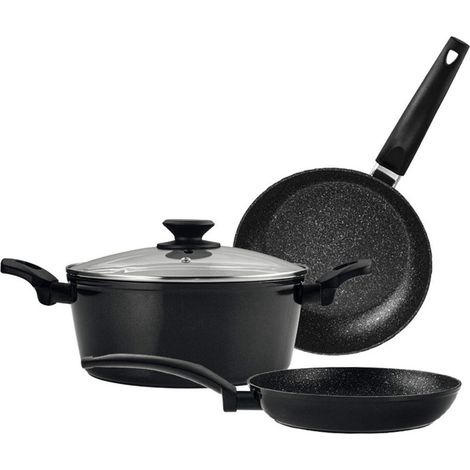 Set di 2 padelle + 1 pentola, alluminio nero Vivant, misure: padelle ø20/ø24 cm e pentola ø24 cm (1/5)