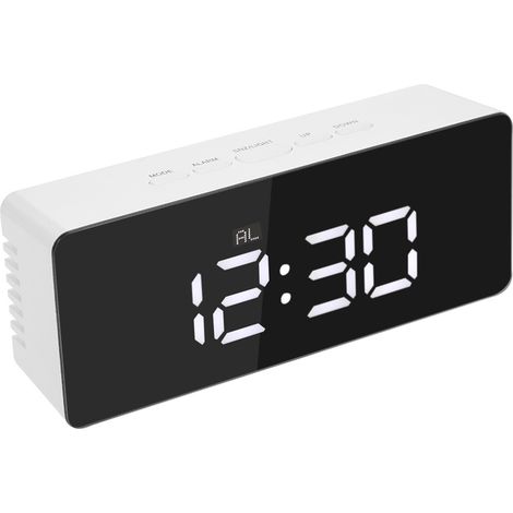 Veilleuse LED multifonctionnelle avec miroir en plastique, thermomètre, horloge murale numérique et réveil (1/5)
