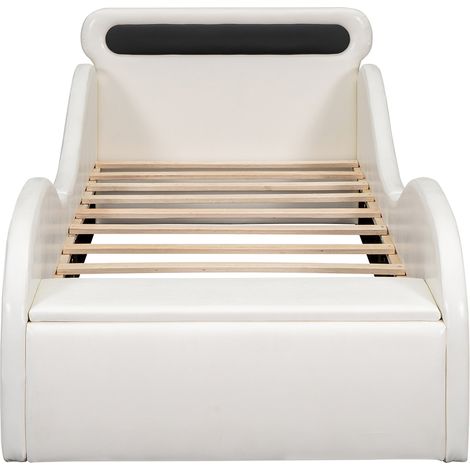 Letto imbottito 90x200 cm, letto per bambini, a forma di auto con ruote illuminate, materiale PU, bianco (1/5)