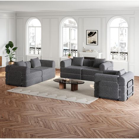 Schlafsofa 2-in-1 mit Armlehnenfach Chenille Grau OKMYHOME (1/5)