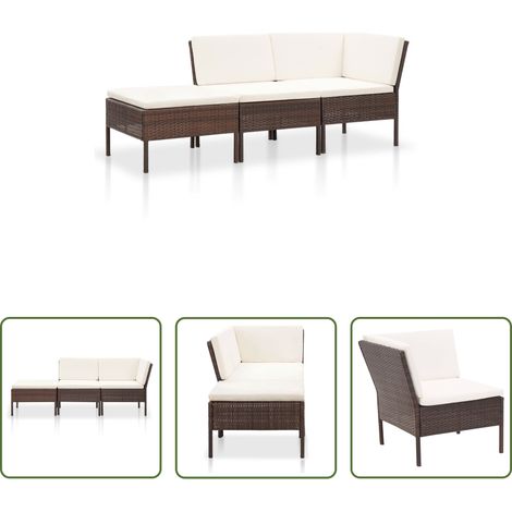 Rattanmöbel - 3-tlg. Garten-Lounge-Set mit Auflagen Poly Rattan Braun (1/5)