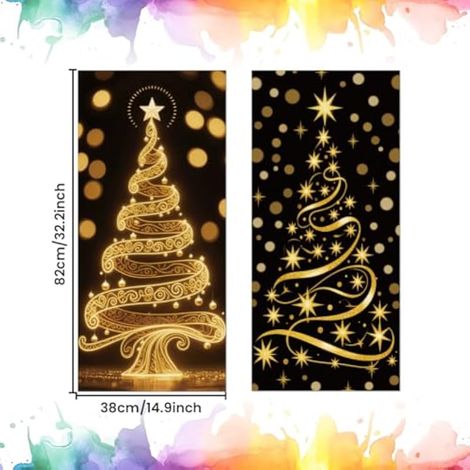 Autocollants sapin de Noël et étoiles pour poubelle à roulettes 38 x 82 cm, autocollants décoratifs, lot de 2 autocollants pour poubelle extérieure (1/5)