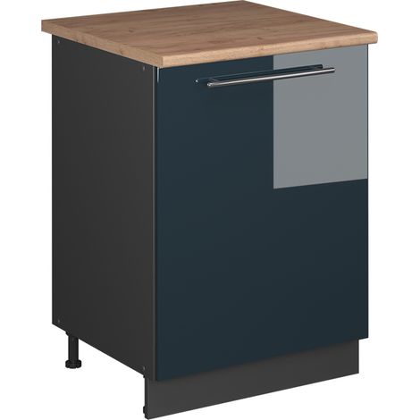 Mobiletto base cucina Fame-Line, Blu scuro lucido/Antracite, 60 cm 1 anta con piano di lavoro, Vicco (1/5)