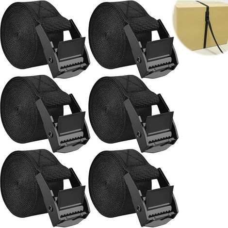 6Pcs Sangles D'Arrimage avec Boucles Griffe Came, 25mm x 1m Sangle à Cliquet Courtes Réglable Petites, Ceintures Tension Fixation Serrage Porte Vélos Charge 250kg pour Moto, Bagages, Voiture Transport (1/5)