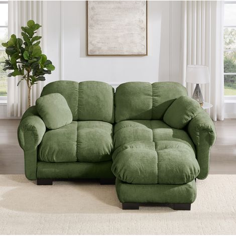 2-Sitzer Chenille Sofa,L-förmiges Modulares Ecksofa,Feines Steppdesign,eleganter Stil,Dicke Sitzkissen,Weich & Stützend, mit mobiler Ottomane,Einfach Aufzubauen,geeignet für das Wohnzimmer,grün (1/5)