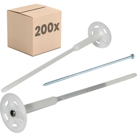 PROTEKTOR Cheville à vis pour isolants Cheville ETICS pour l'isolation des façades - 30cm, 200 Pièce, Blanc
