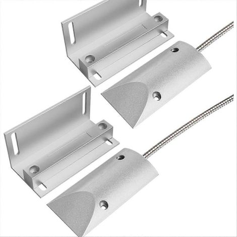 2 ensembles de contacts de porte de garage sectionnelle avec capteur d'alarme magnétique câblé, fils blindés et support réglable (1/5)