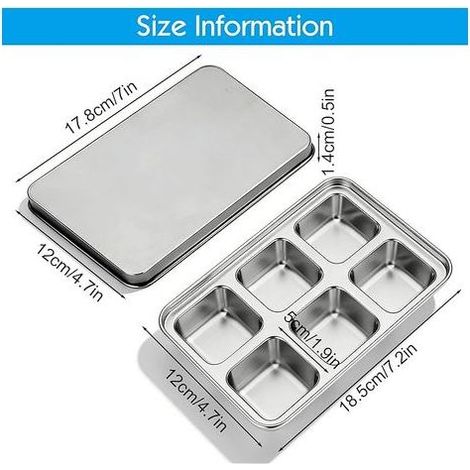 2PCS Bac à Glaçons en Acier Inoxydable, Moule à Glaçons Avec Couvercle, 6 Emplacements Grand Bacs à Glaçons Carrés, Plateau À Glaçonss En Métal Sans BPA pour Cocktails Whisky Vin Chocolat Café