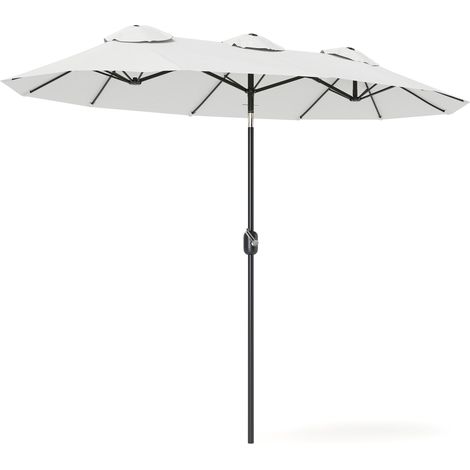 Parasol double de jardin 295 x 152 x 222 cm avec inclinaison à 45° et manivelle manuelle pour terrasse, balcon ou piscine, couleur crème (1/5)