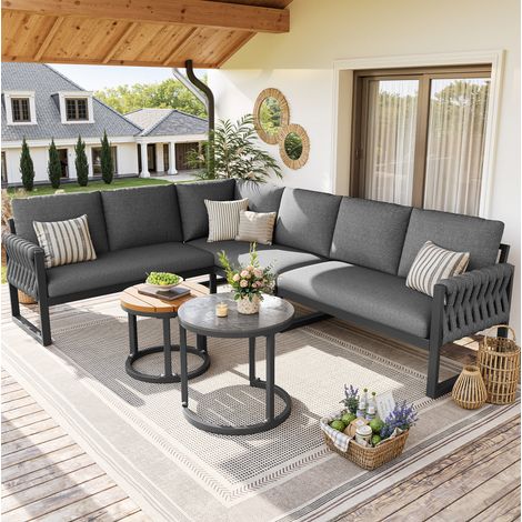 Set lounge da giardino modulare 123x68x86 cm e 110x66x86 cm, cuscini sfoderabili, Olefin grigio (1/5)