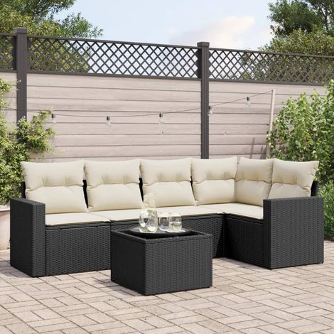 vidaXL Salon de jardin 6 pcs avec coussins noir résine tressée (1/5)
