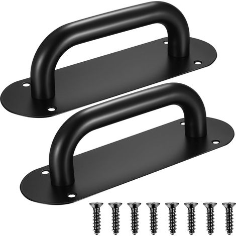 2 Pcs noir Poignée de Porte Coulissante, Poignées de Porte à Pousser en Acier Inoxydable, Traction de Poignée d'Armoire avec Plaque Arrière pour les Portes de Grange Placard Jardin(200x 65mm/Oval) (1/5)