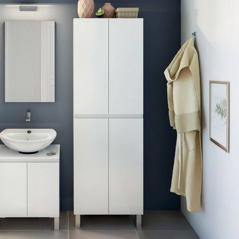 Dmora - Armario de columna Sarasota, Mueble alto para baño o cocina, Armario alto multifuncional, Gabinete multiusos, 60x35 h182 cm, Blanco brillante (1/5)